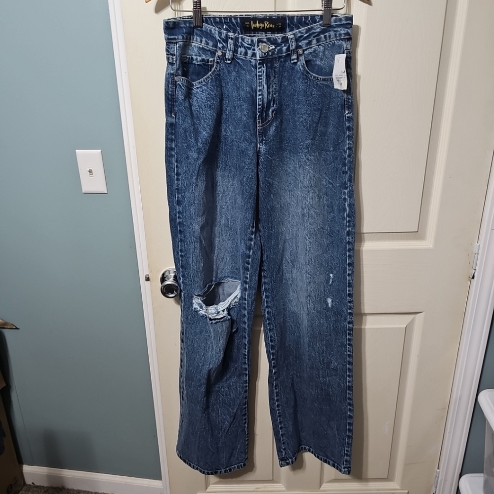 Indigo Rein Skater High Rise Flare Jeans Ripped Distressed Sz 13 (30/34) NWT J5